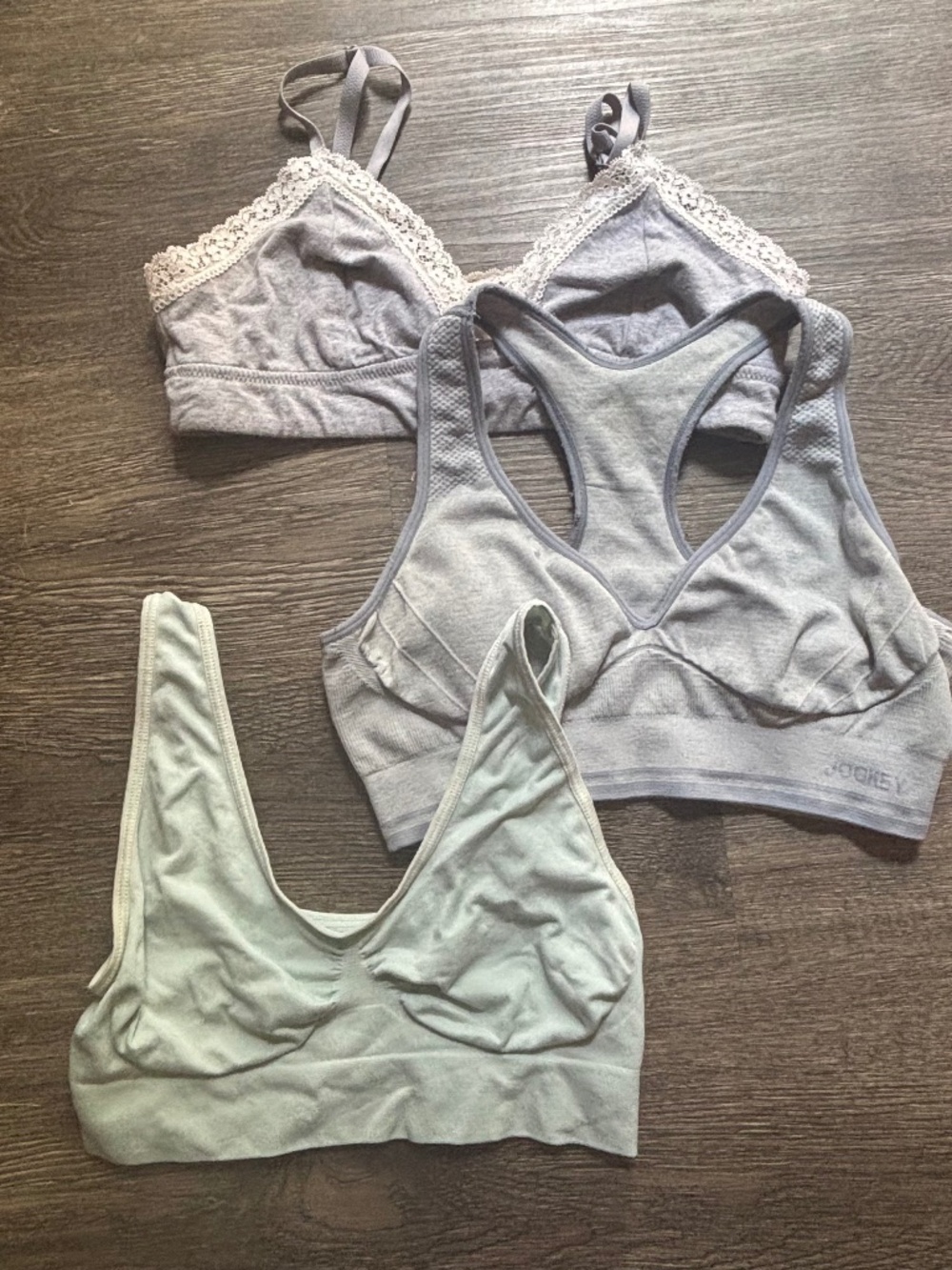 3 pack pcs sports bras grey gray neutral lace trim bralettes wire free unwired